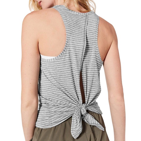 lululemon athletica Tops - Lululemon All Tied Up Tank Stripe Grey White Pima Cotton 4 Open Back Yoga Gym